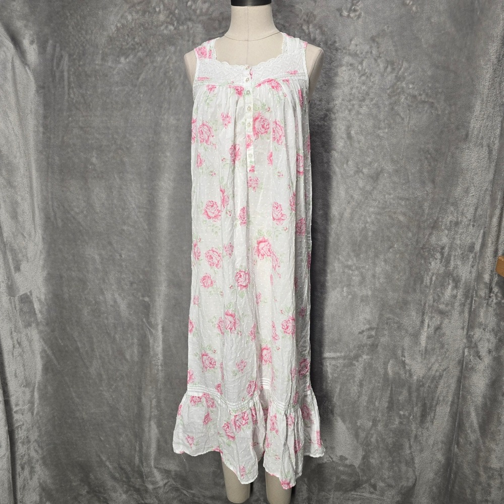 Eileen West Nightgown Dress Women XS Floral Cotton Dobby Sleeveless Coquette